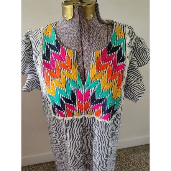 THML Women’s Dress Anthro Boho Embroidered Rayon Blend Sleeveless Sz M Rainbow - Picture 2 of 8